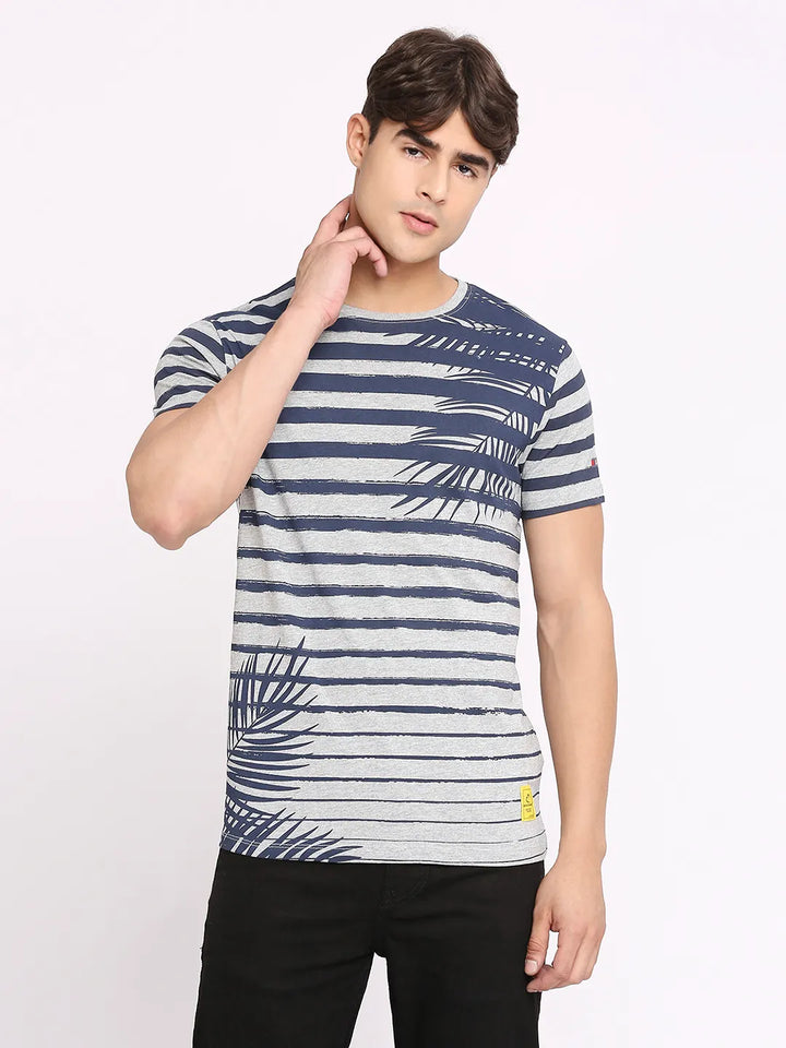 Grey Melange Regular Fit Round Neck Men's T-Shirt by Being Human Clothing
