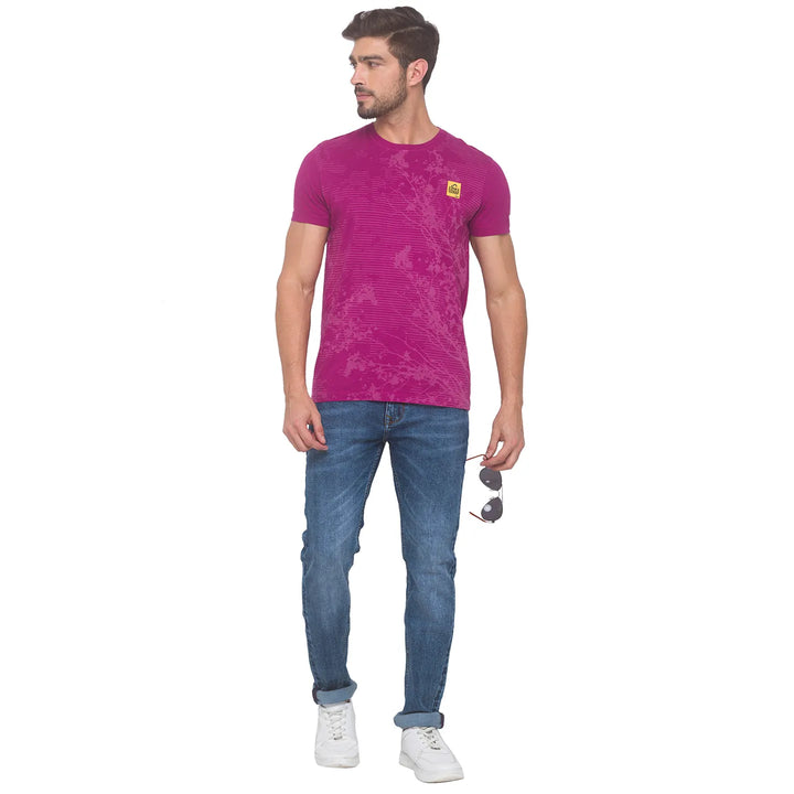 Fuchsia Slim Fit Round Neck Men's T-Shirt by Being Human Clothing