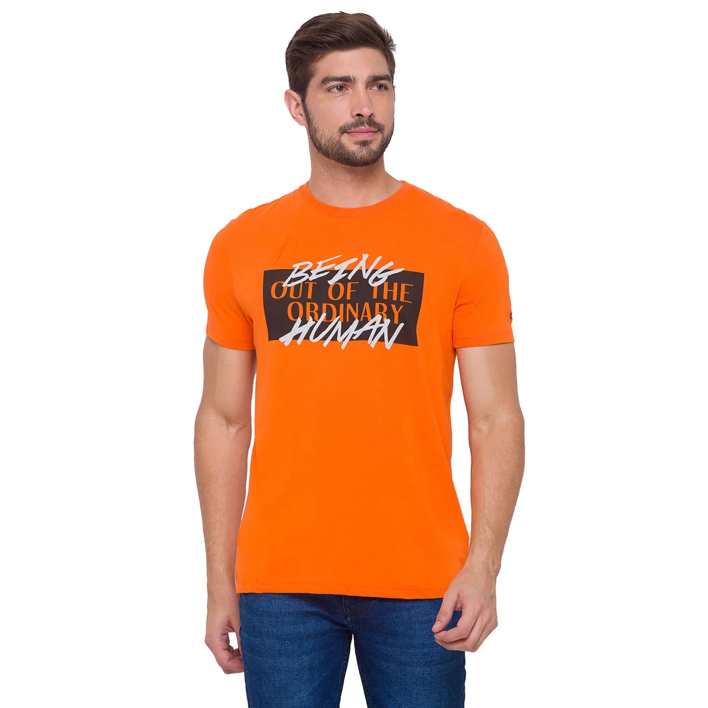 Being Human Clothing Men Regular Fit Crew Neck T-Shirts-Orange