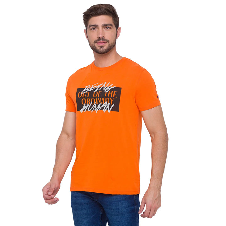 Orange Regular Fit Round Neck Men's T-Shirt by Being Human Clothing
