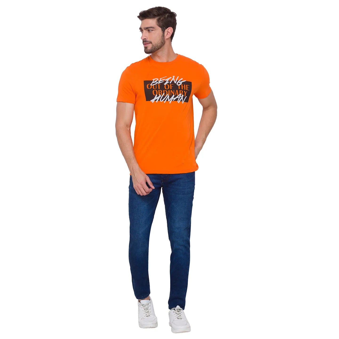 Being Human Clothing Men Regular Fit Crew Neck T-Shirts-Orange