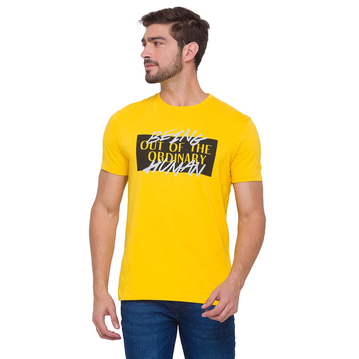 Yellow Graphic Regular Fit Round Neck Men's T-Shirt by Being Human Clothing
