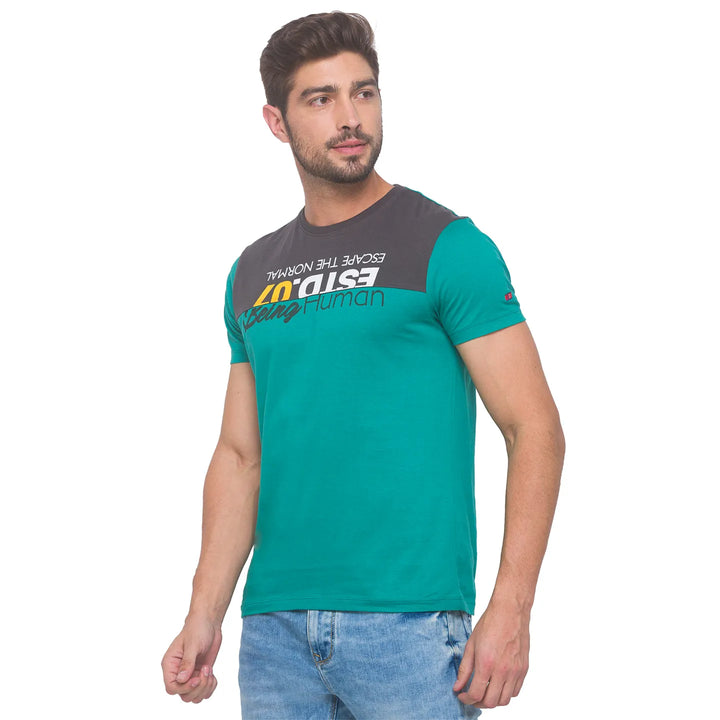 Green Regular Fit Round Neck Men's T-Shirt by Being Human Clothing