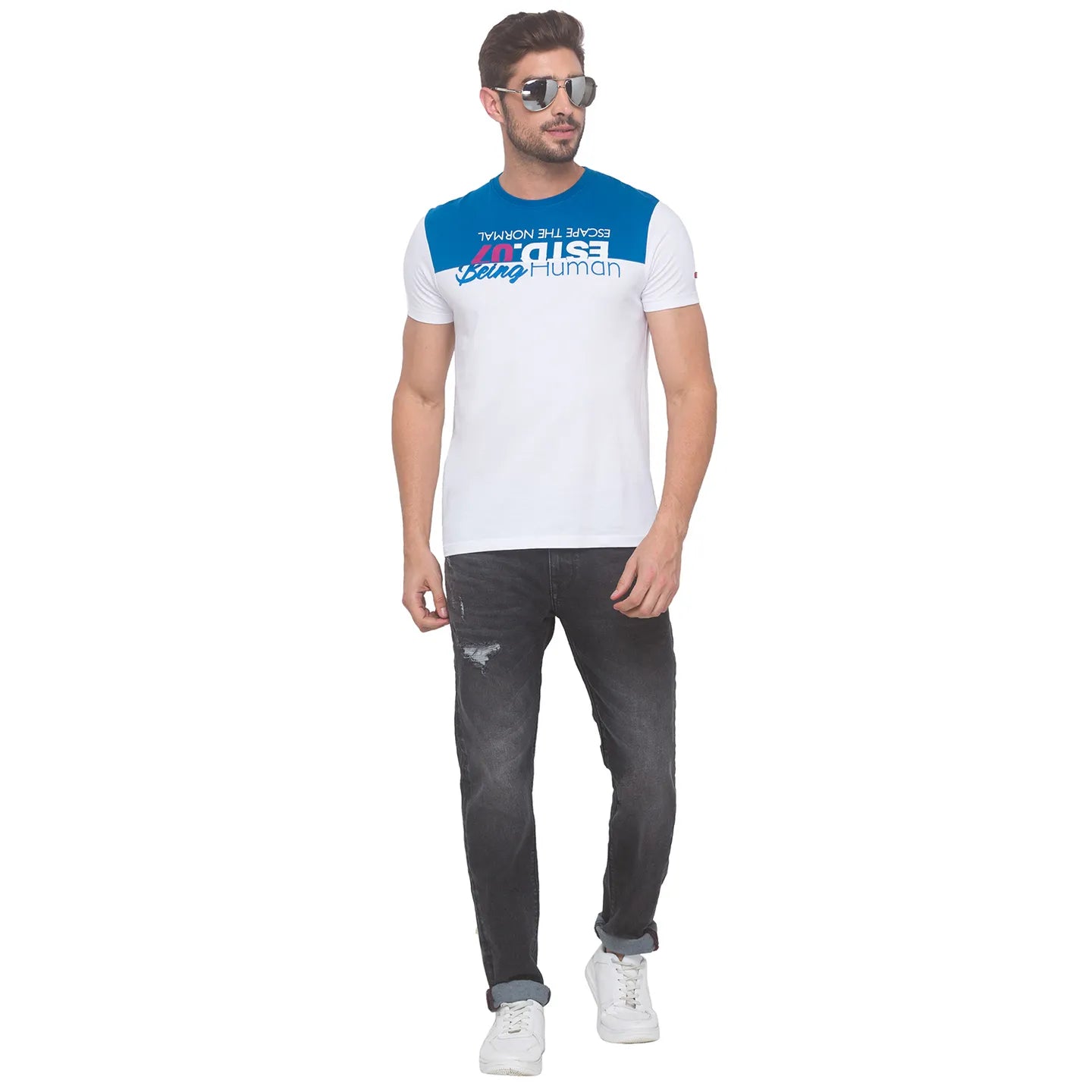 White Regular Fit Round Neck Men's T-Shirt by Being Human Clothing