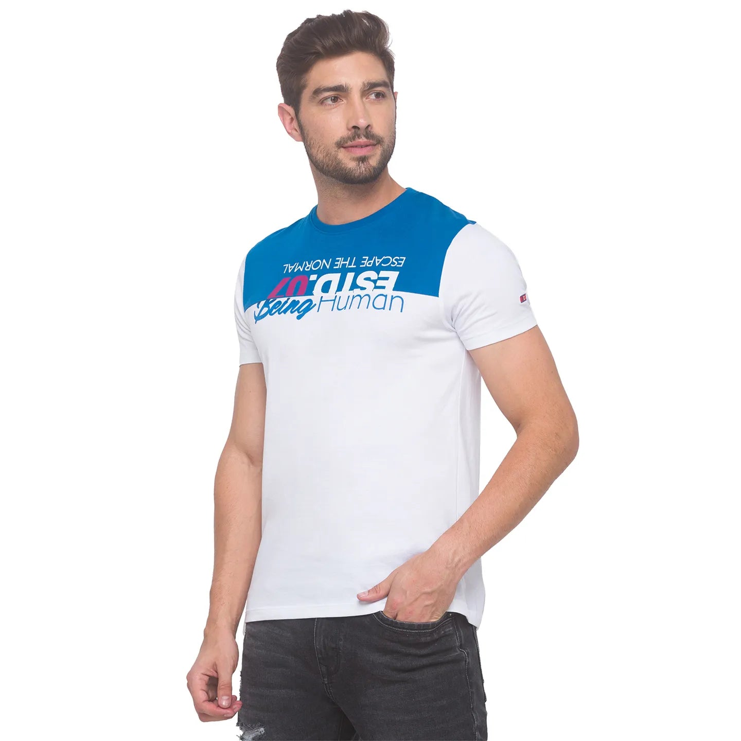 White Regular Fit Round Neck Men's T-Shirt by Being Human Clothing