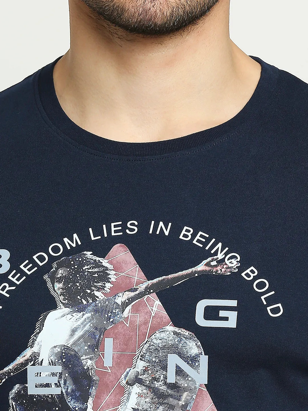 Navy Regular Fit Round Neck Men's T-Shirt by Being Human Clothing