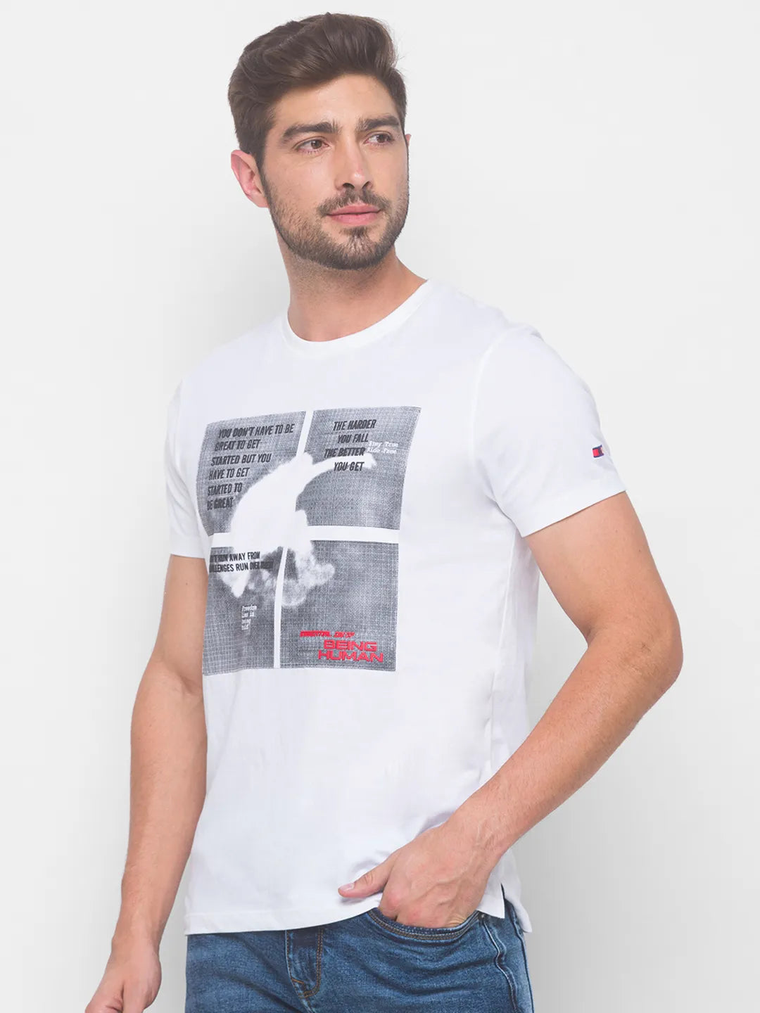 White Regular Fit Round Neck Men's T-Shirt by Being Human Clothing