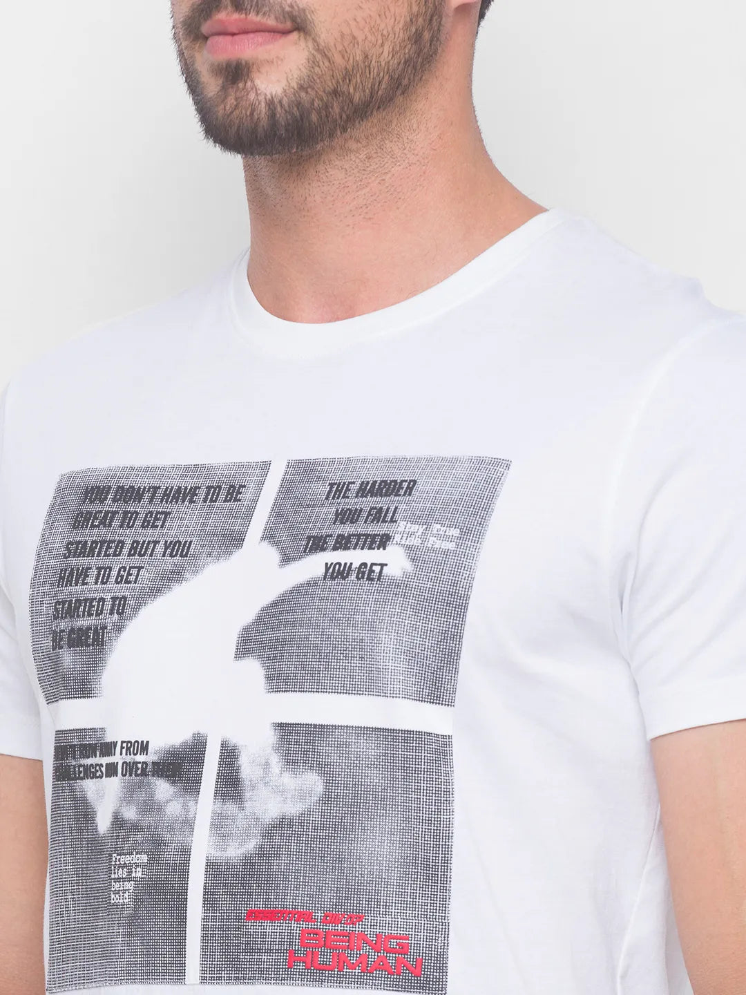 White Regular Fit Round Neck Men's T-Shirt by Being Human Clothing