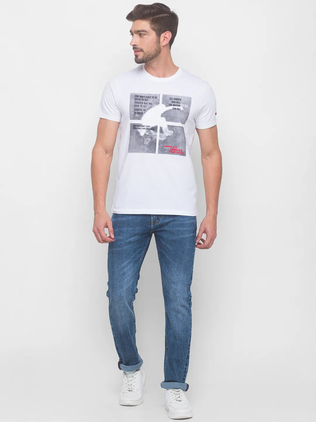 White Regular Fit Round Neck Men's T-Shirt by Being Human Clothing