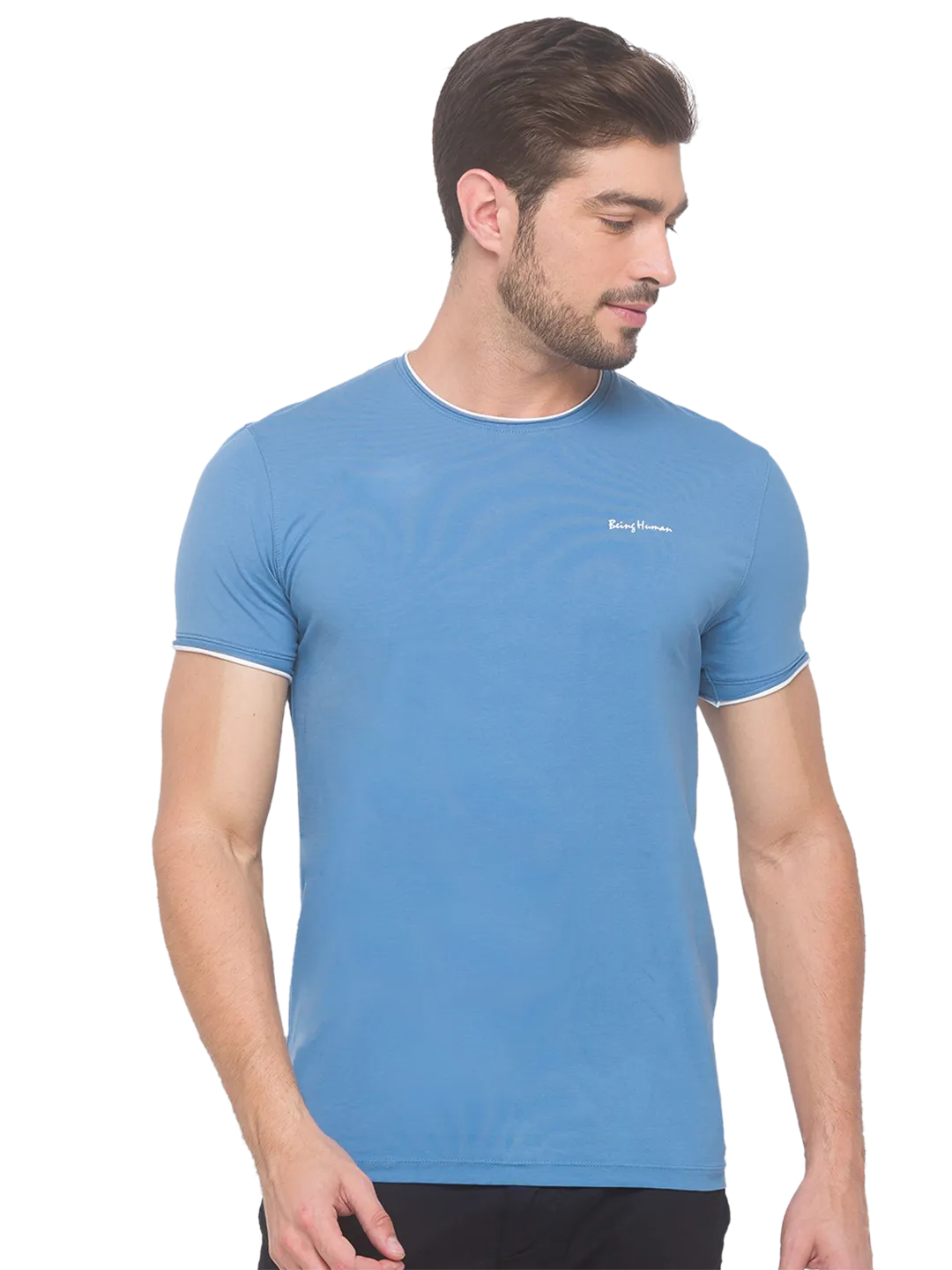 Blue Regular Fit Round Neck Men's T-Shirt by Being Human Clothing