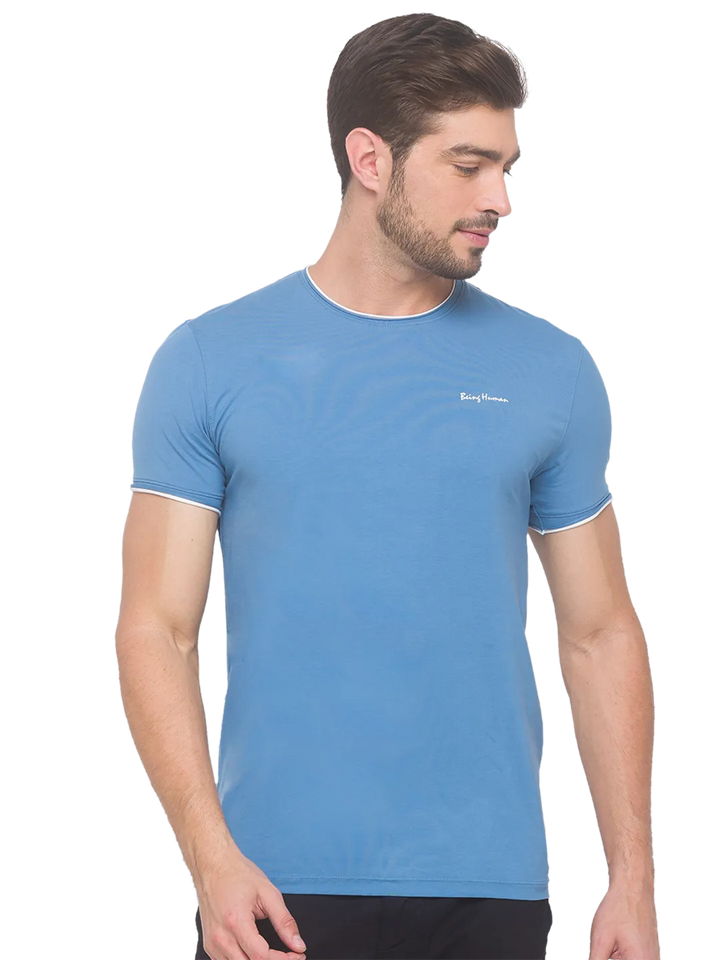 Blue Regular Fit Round Neck Men's T-Shirt by Being Human Clothing
