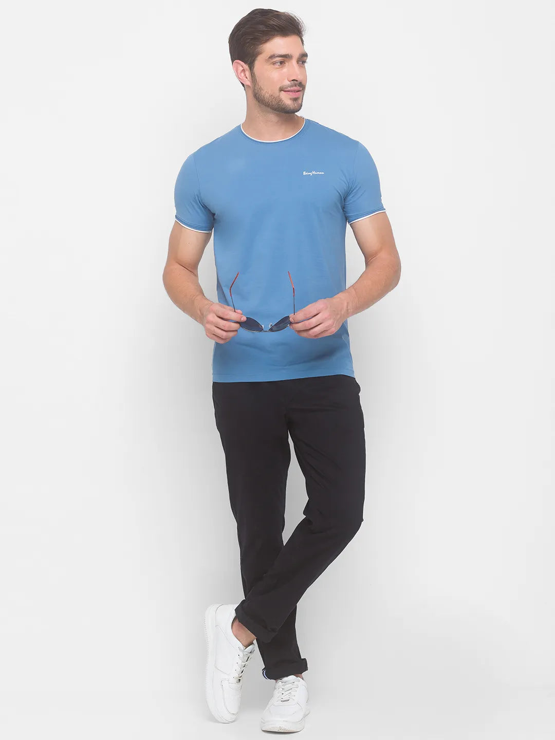 Blue Regular Fit Round Neck Men's T-Shirt by Being Human Clothing