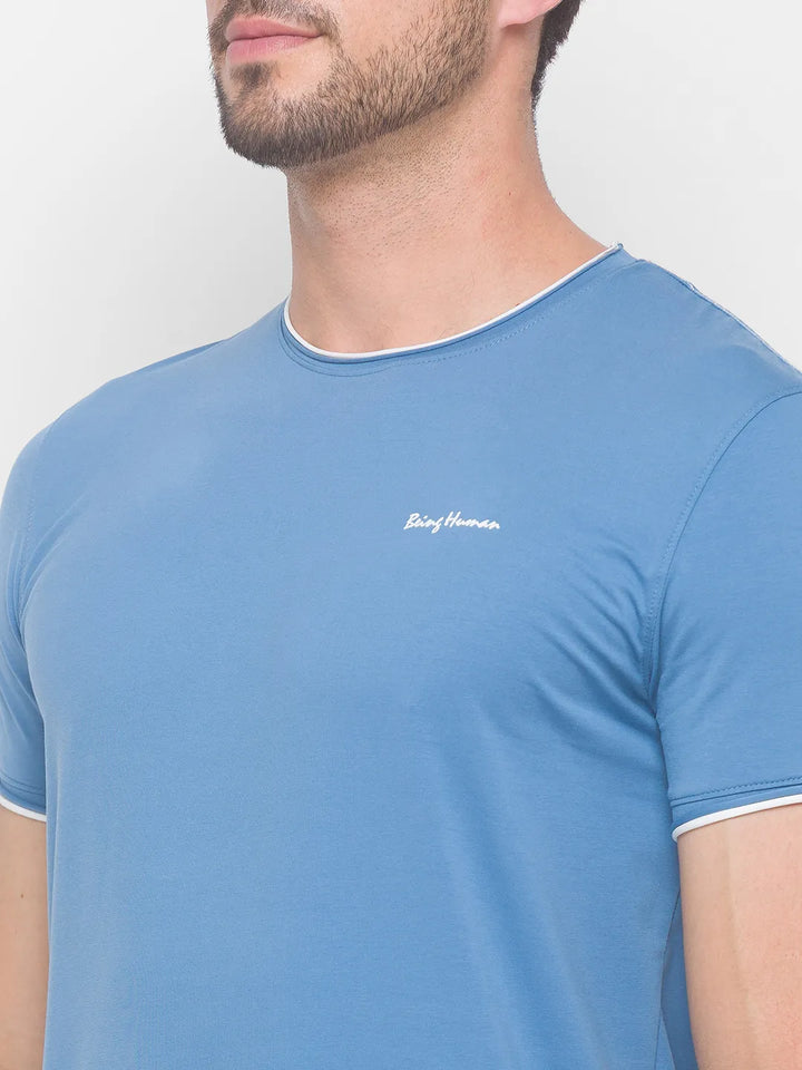 Blue Regular Fit Round Neck Men's T-Shirt by Being Human Clothing