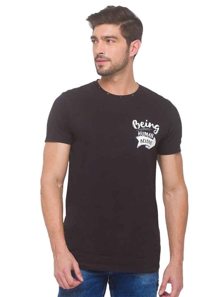 Black Regular Fit Round Neck Men's T-Shirt by Being Human Clothing