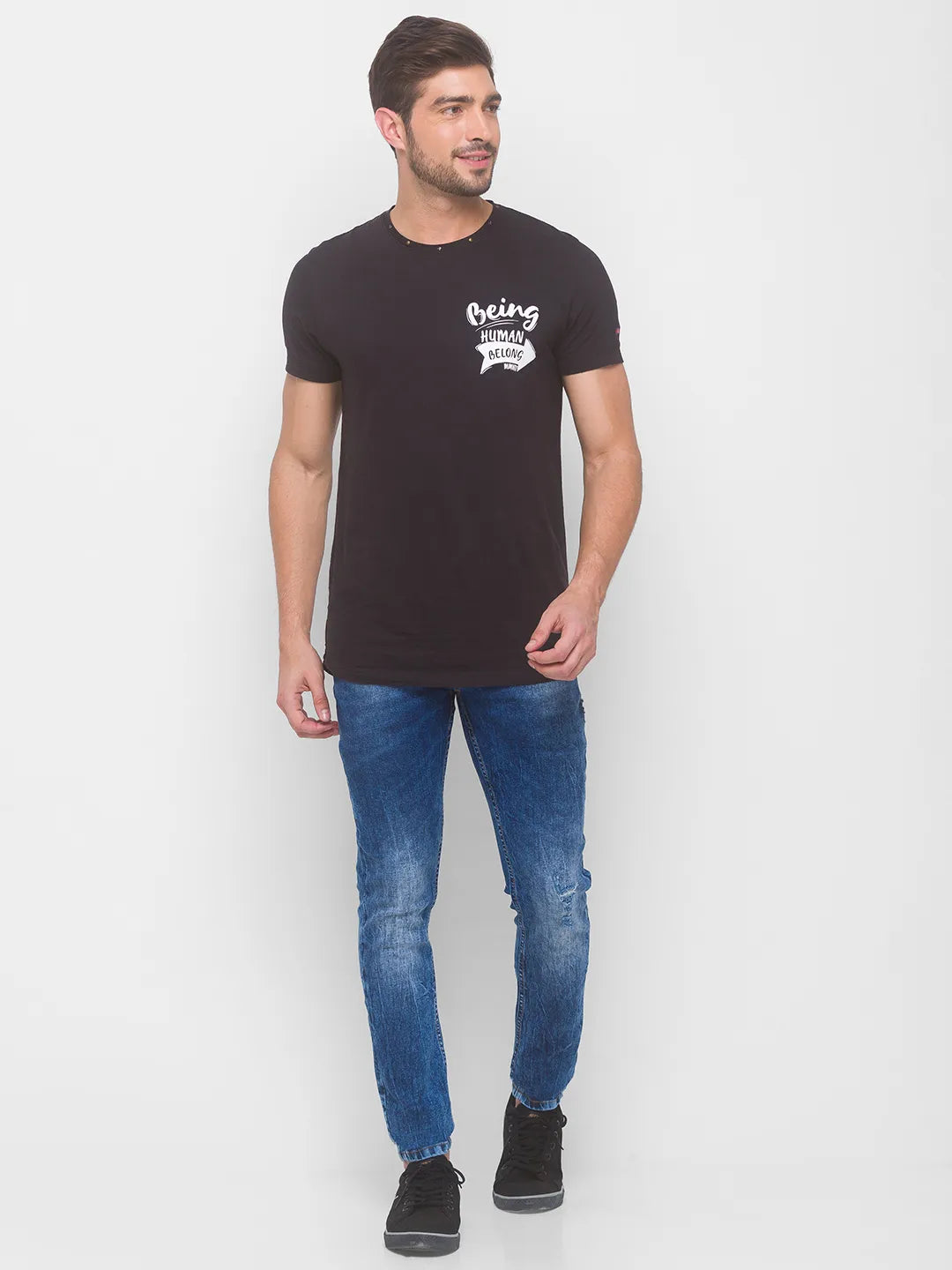 Being Human Clothing Men Regular Fit Crew Neck T-Shirts-Black