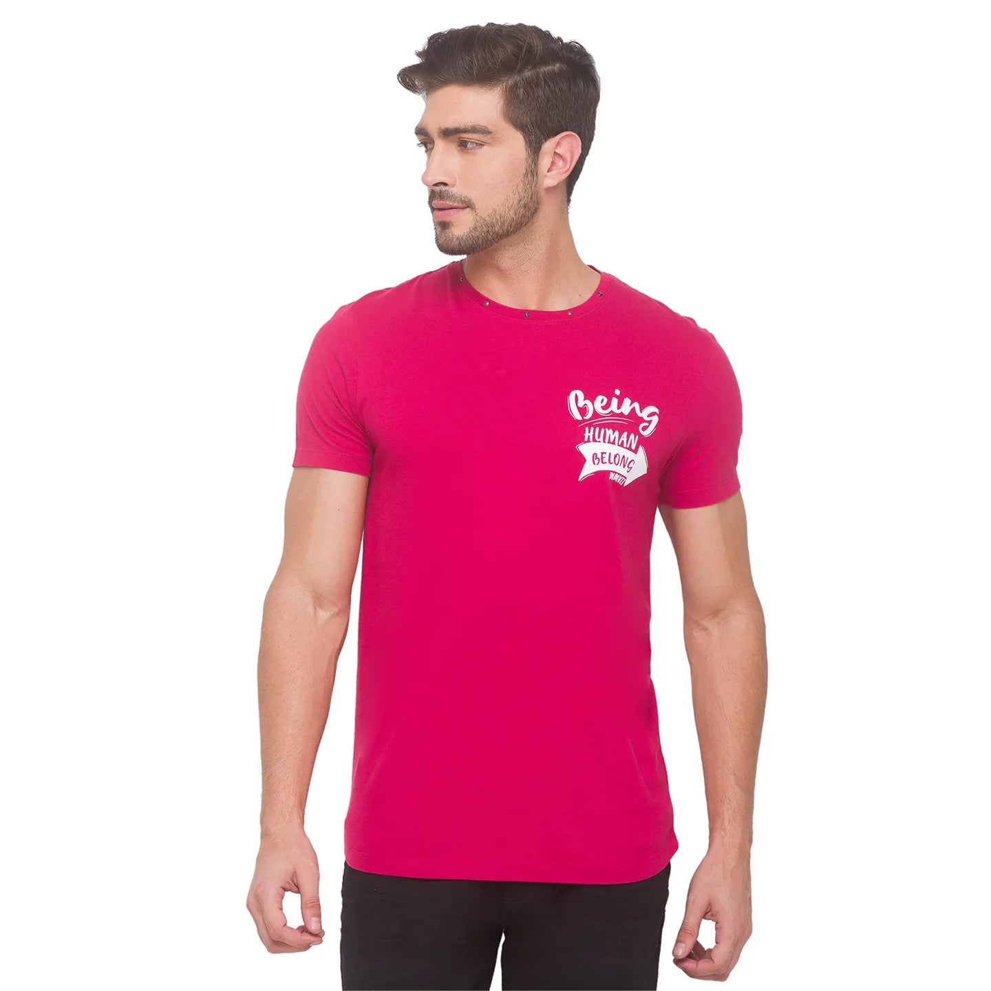 Being Human Clothing Men Regular Fit Crew Neck T-Shirts-Electric Magenta