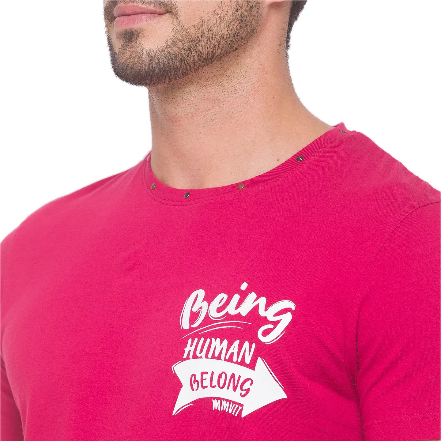 Being Human Clothing Men Regular Fit Crew Neck T-Shirts-Electric Magenta