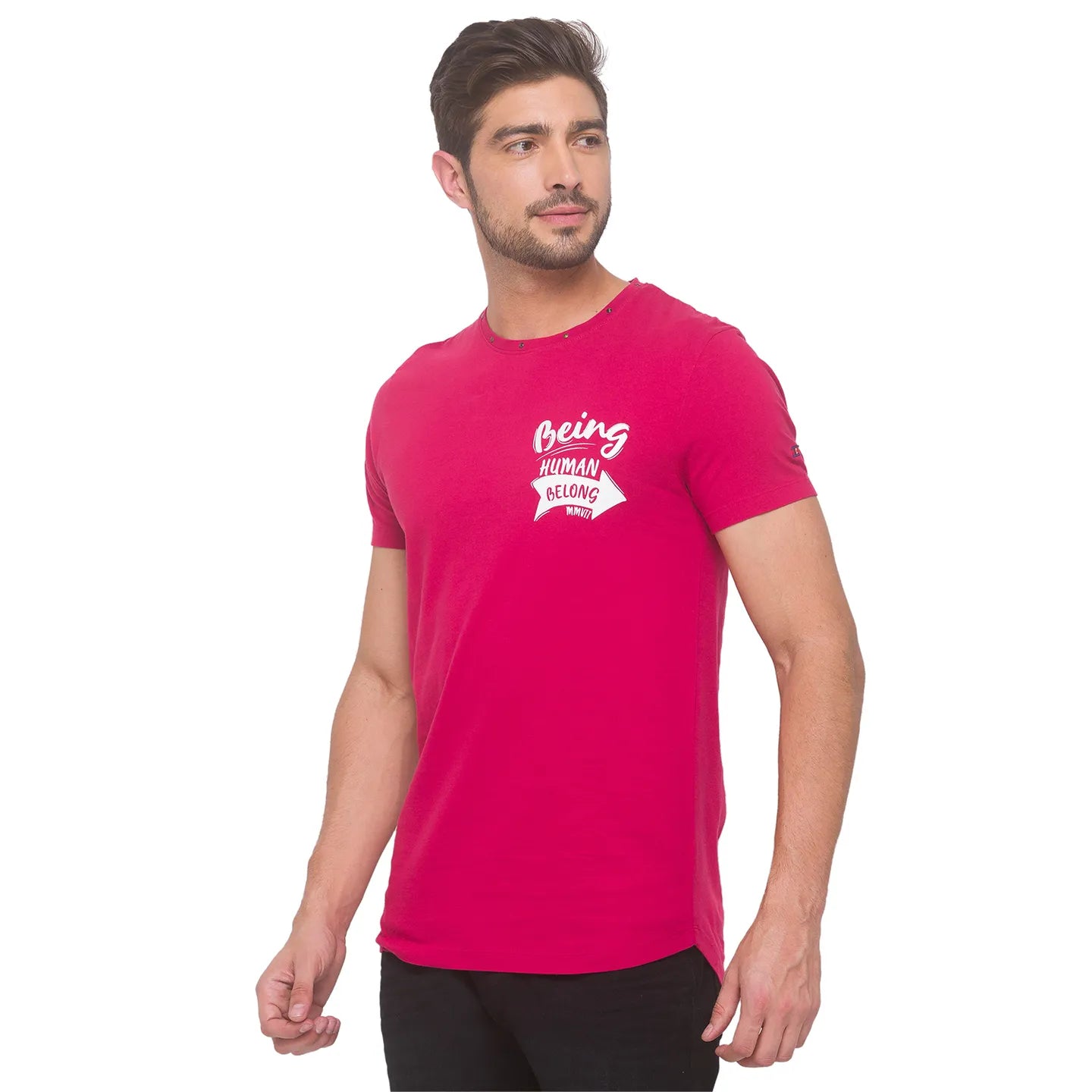 Being Human Clothing Men Regular Fit Crew Neck T-Shirts-Electric Magenta