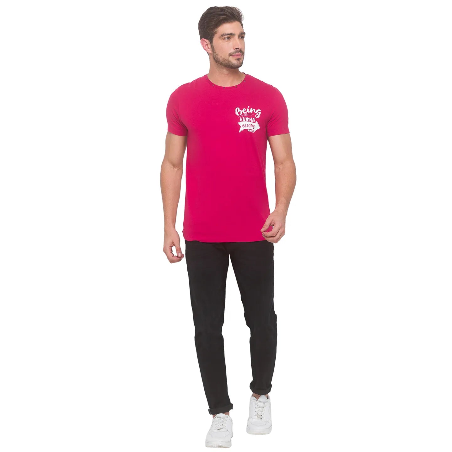 Being Human Clothing Men Regular Fit Crew Neck T-Shirts-Electric Magenta