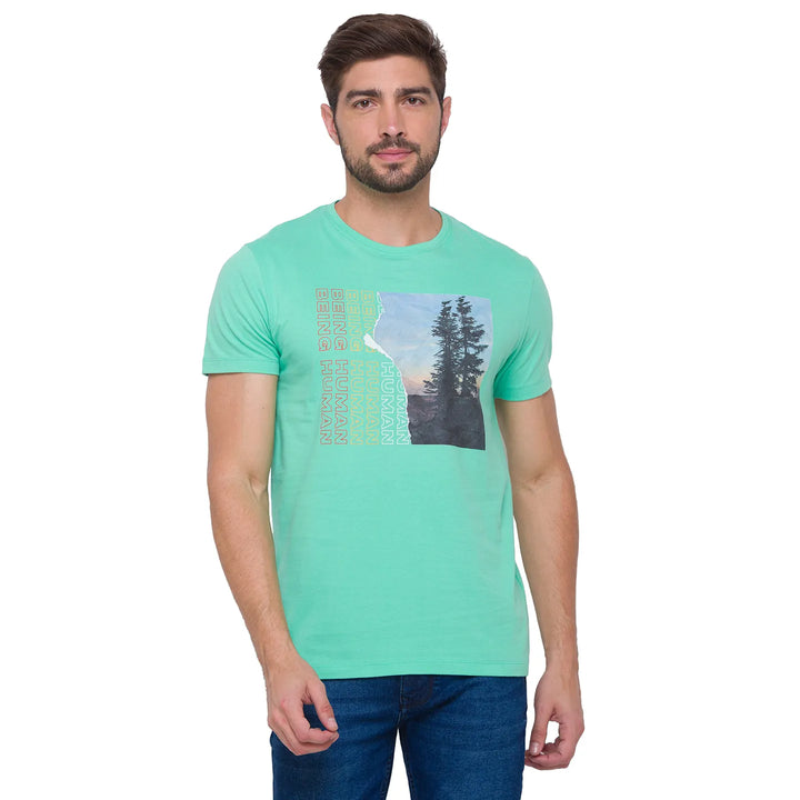 Sea Foam Regular Fit Round Neck Men's T-Shirt by Being Human Clothing