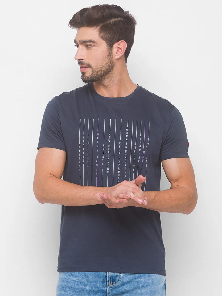 Charcoal Regular Fit Round Neck Men's T-Shirt by Being Human Clothing