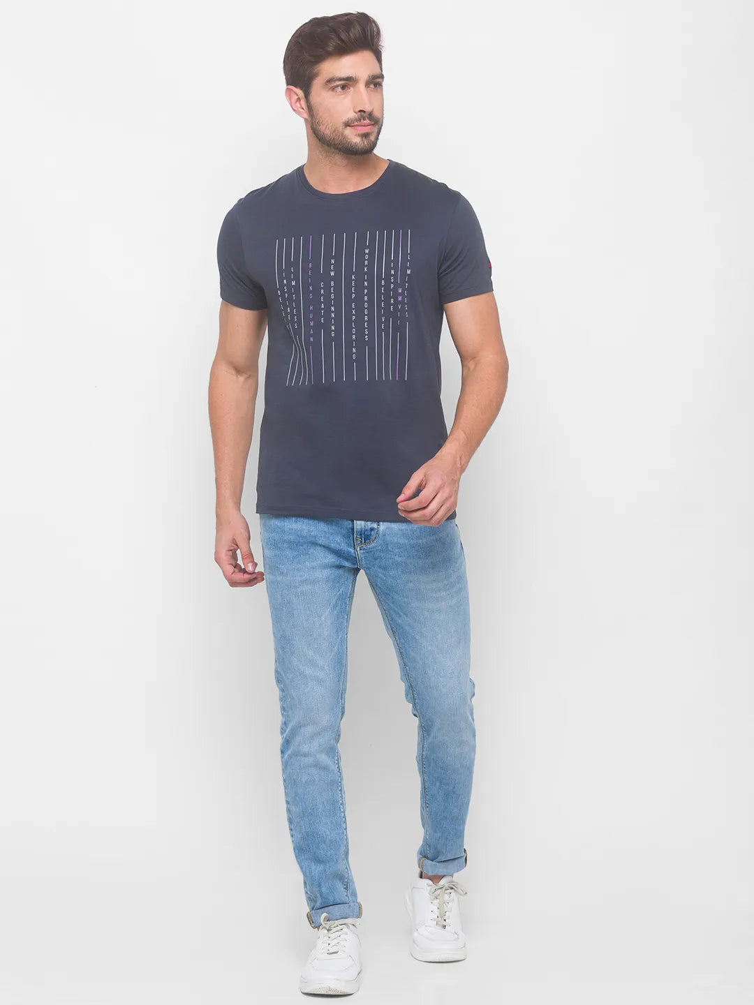 Being Human Clothing Men Regular Fit Crew Neck T-Shirts-Charcoal