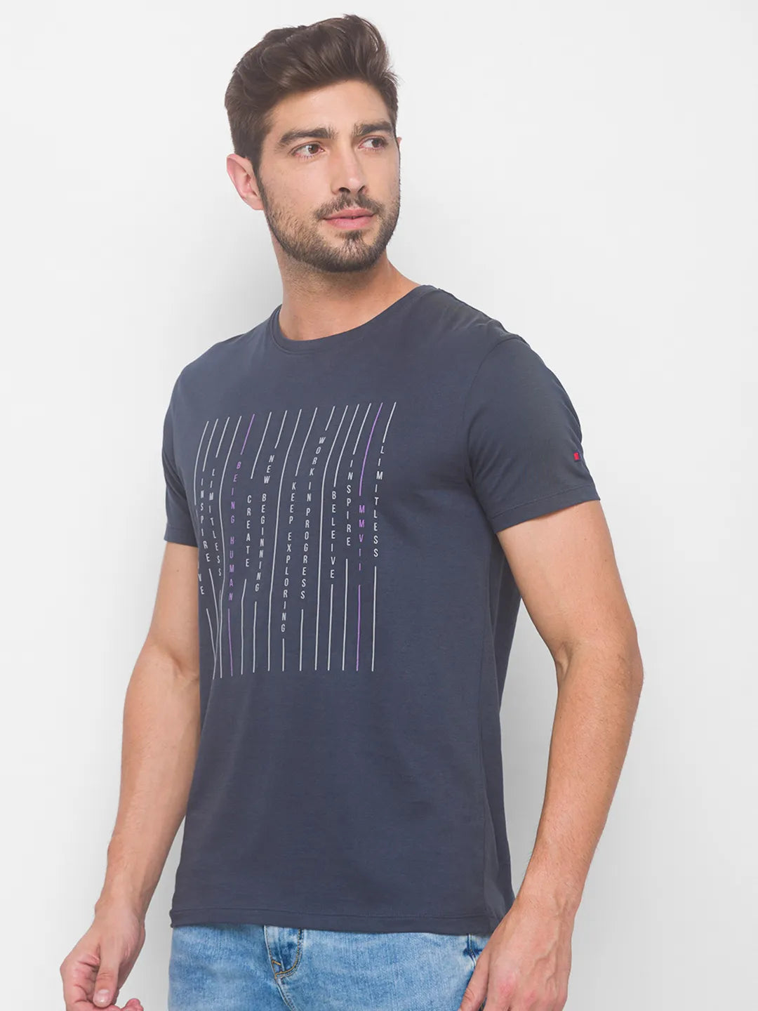 Being Human Clothing Men Regular Fit Crew Neck T-Shirts-Charcoal