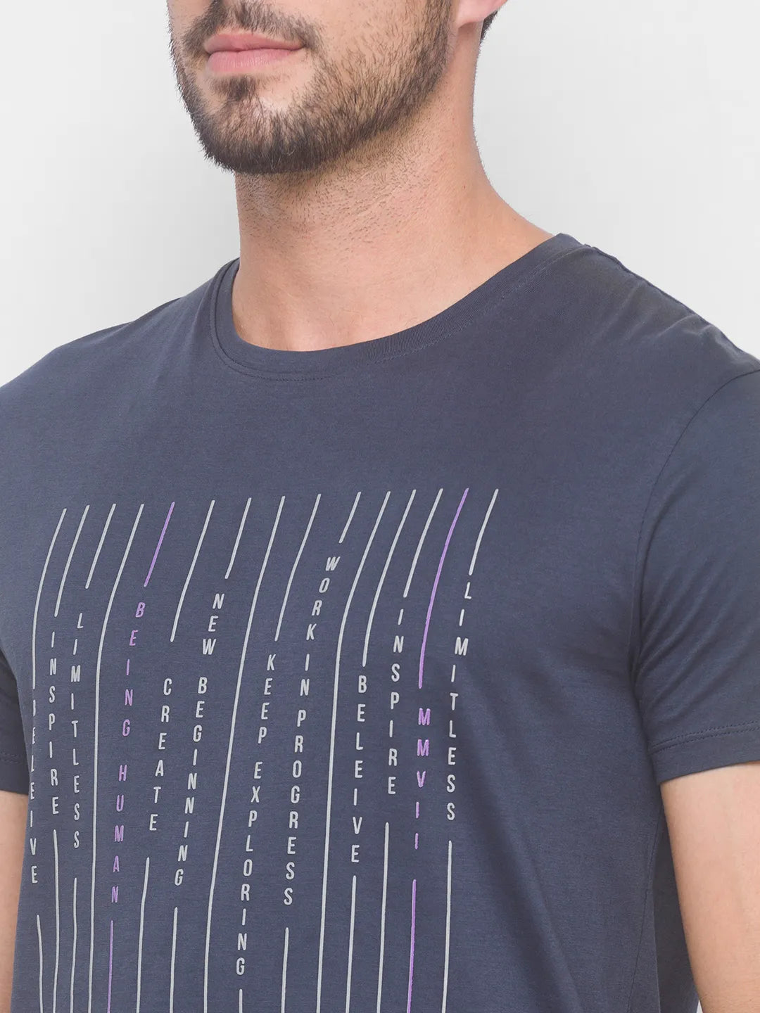 Being Human Clothing Men Regular Fit Crew Neck T-Shirts-Charcoal