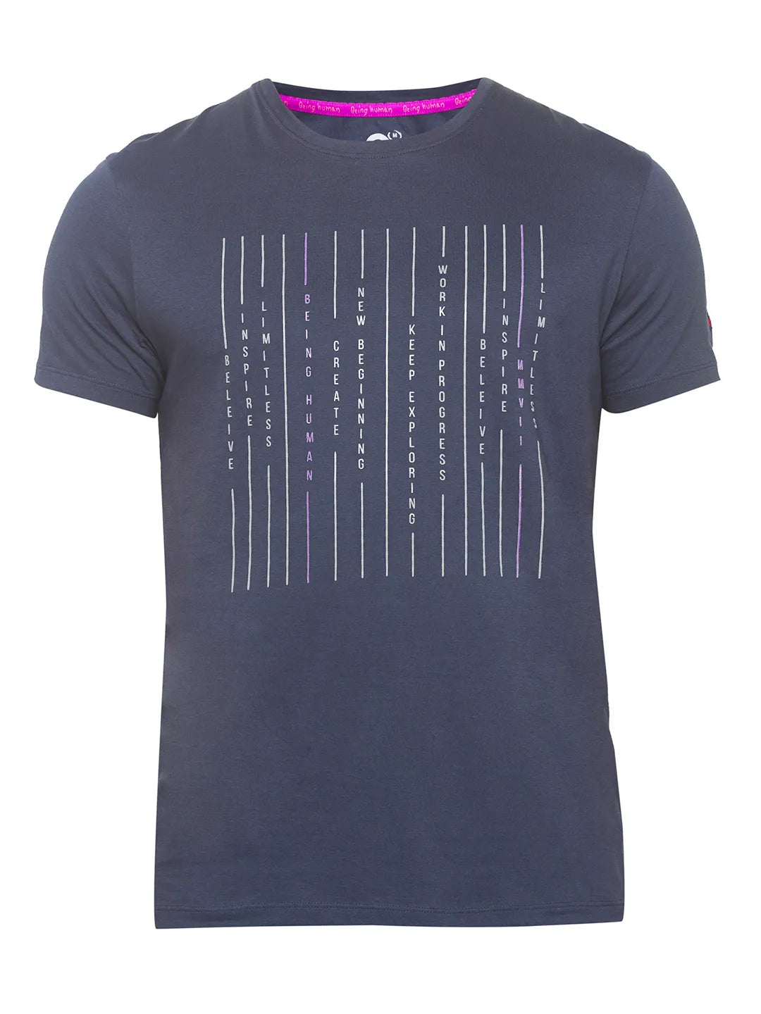 Being Human Clothing Men Regular Fit Crew Neck T-Shirts-Charcoal