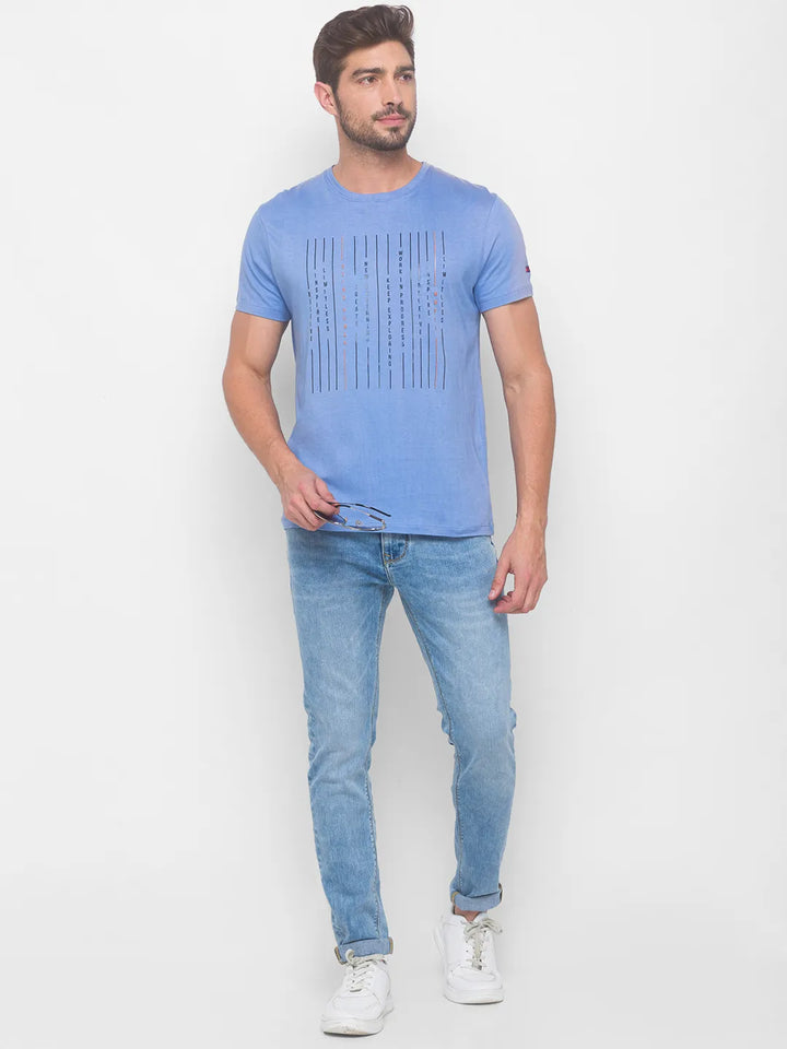 Light Blue Regular Fit Round Neck Men's T-Shirt by Being Human Clothing