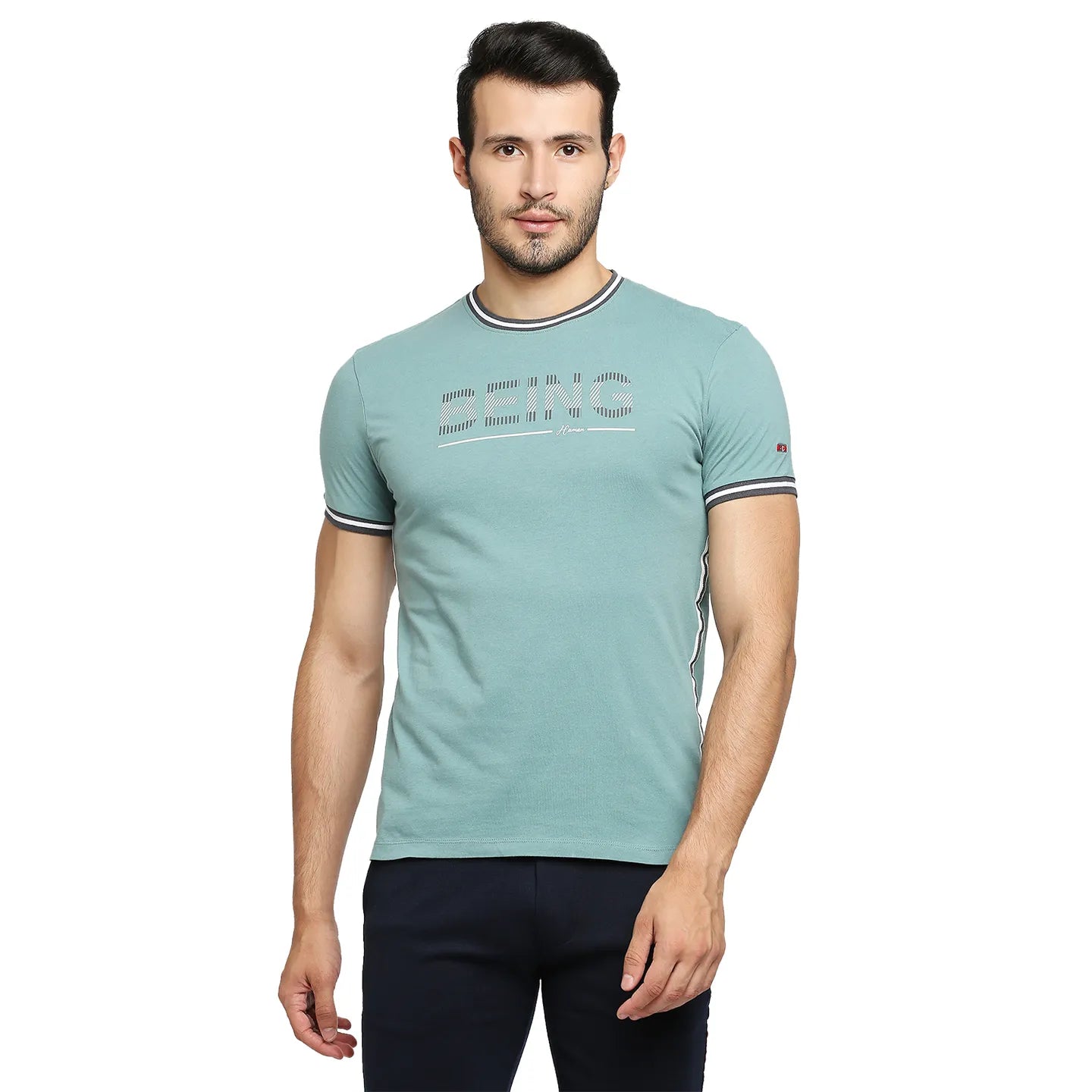 Being Human Clothing Men Regular Fit Crew Neck T-Shirts-Dusty Green