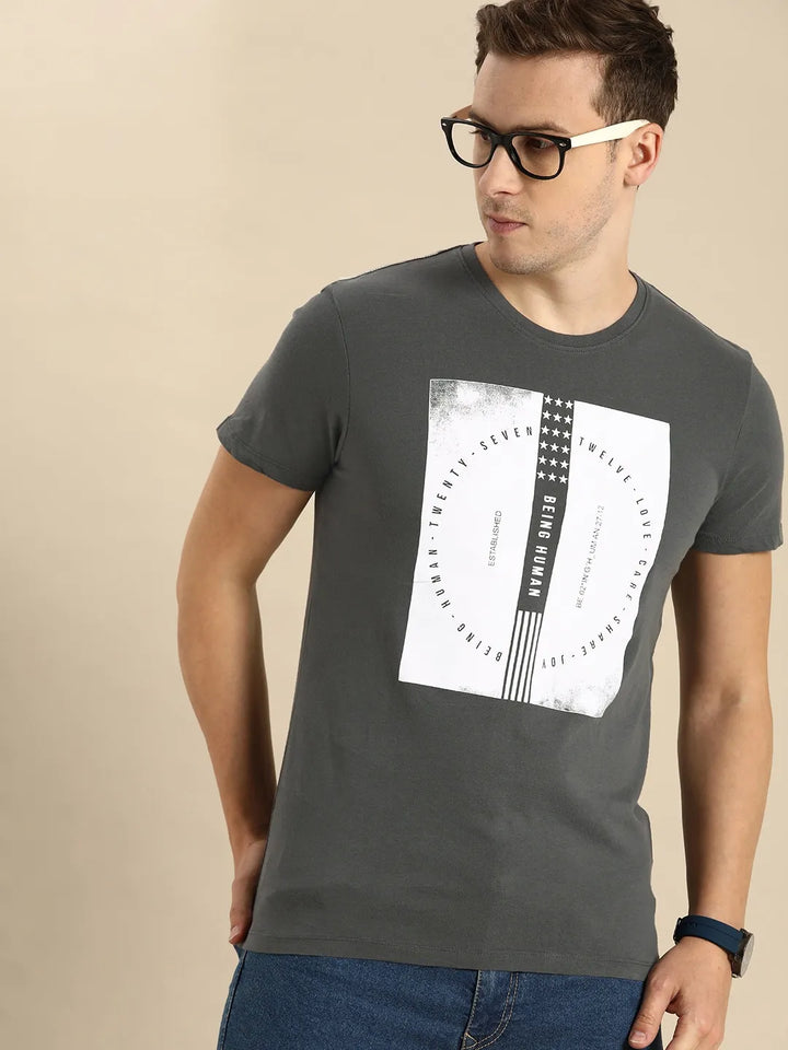 Grey Regular Fit Men's Short Sleeves T-Shirt by Being Human Clothing