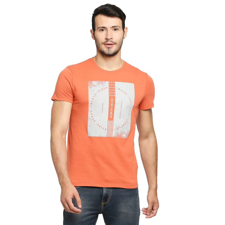 Orange Regular Fit Men's Short Sleeves T-Shirt by Being Human Clothing