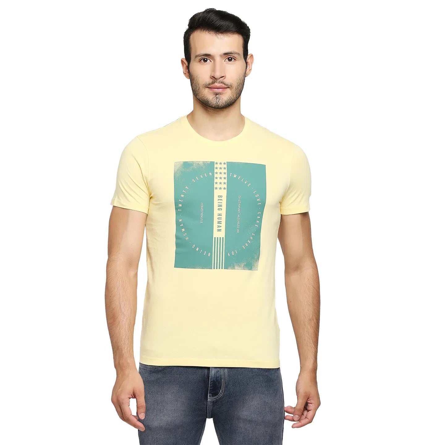 Yellow Regular Fit Men's Short Sleeves T-Shirt by Being Human Clothing