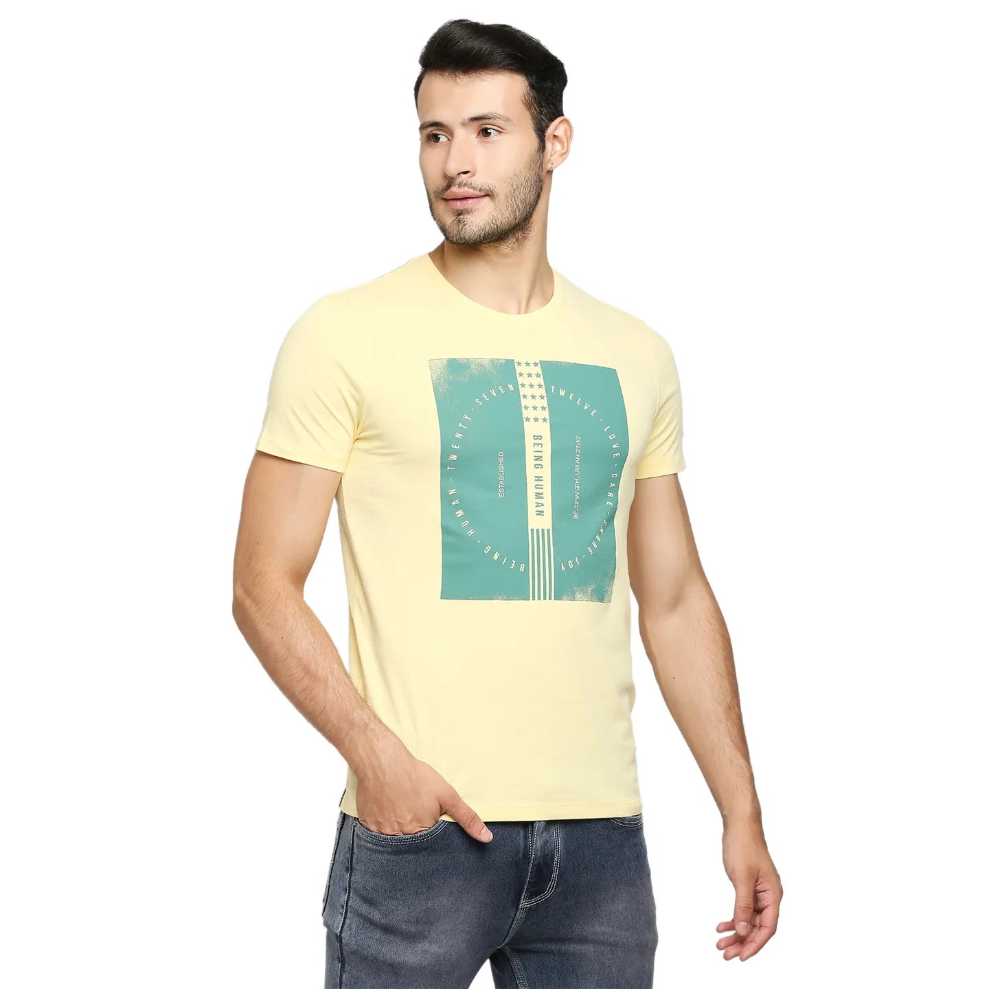 Yellow Regular Fit Men's Short Sleeves T-Shirt by Being Human Clothing