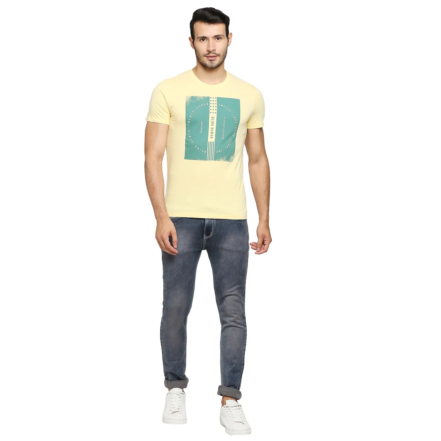 Yellow Regular Fit Men's Short Sleeves T-Shirt by Being Human Clothing