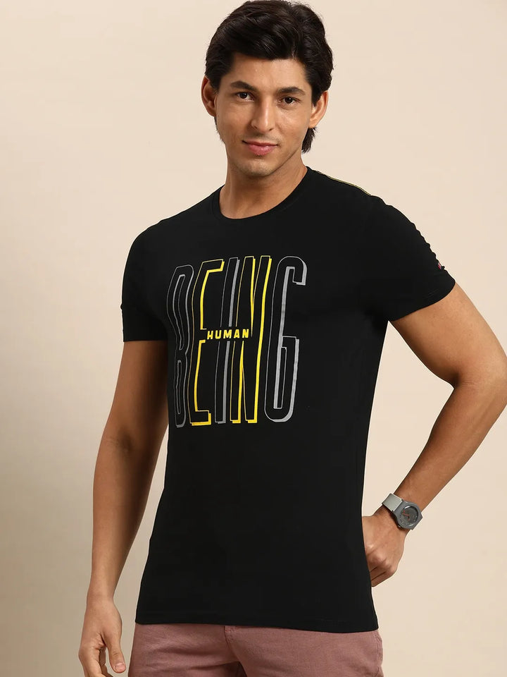 Black Regular Fit Men's Short Sleeves T-Shirt by Being Human Clothing