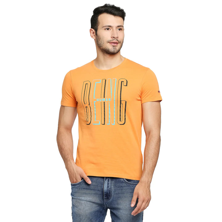 Orange Regular Fit Round Neck Men's T-Shirt by Being Human Clothing