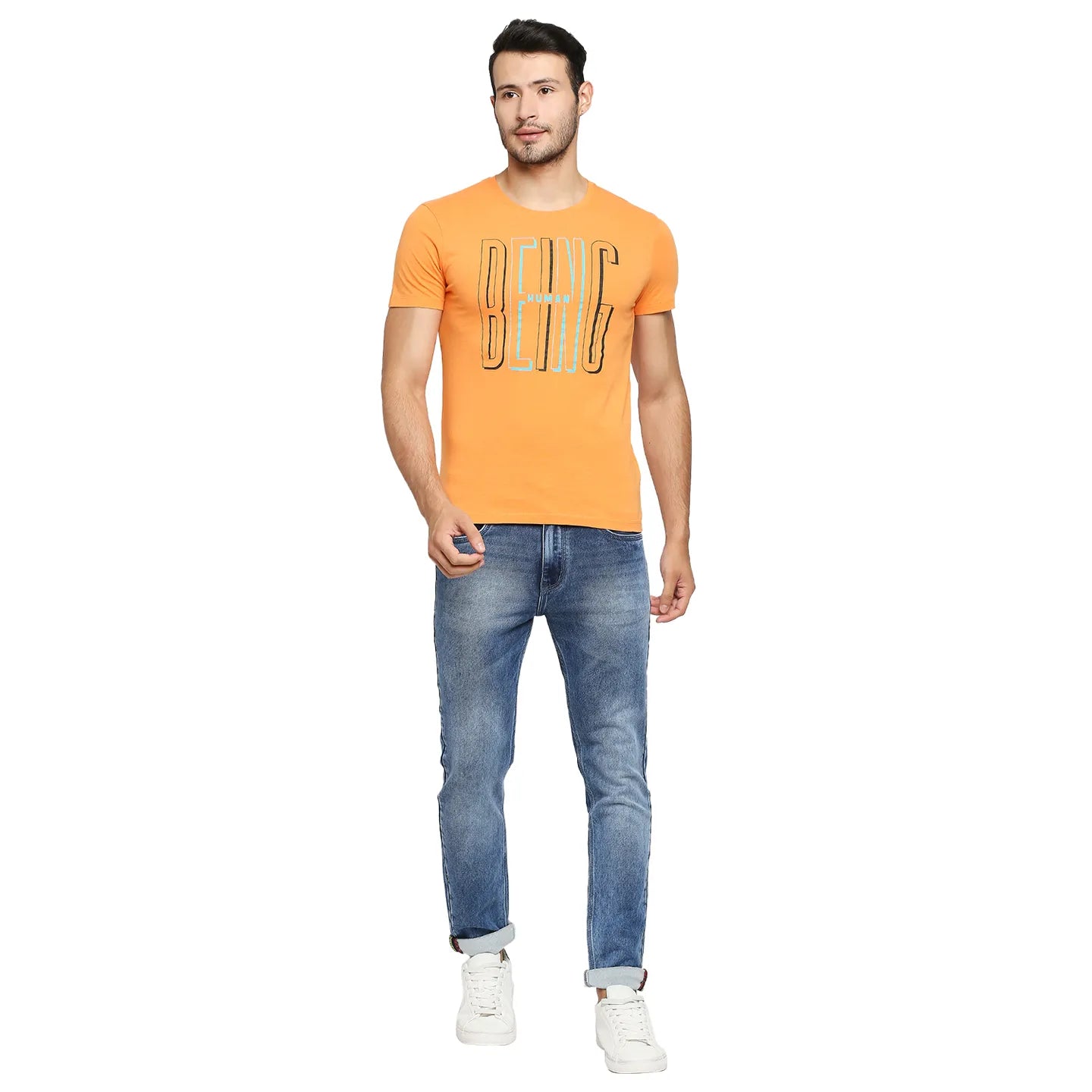 Being Human Clothing Men Regular Fit Crew Neck T-Shirts-Orange