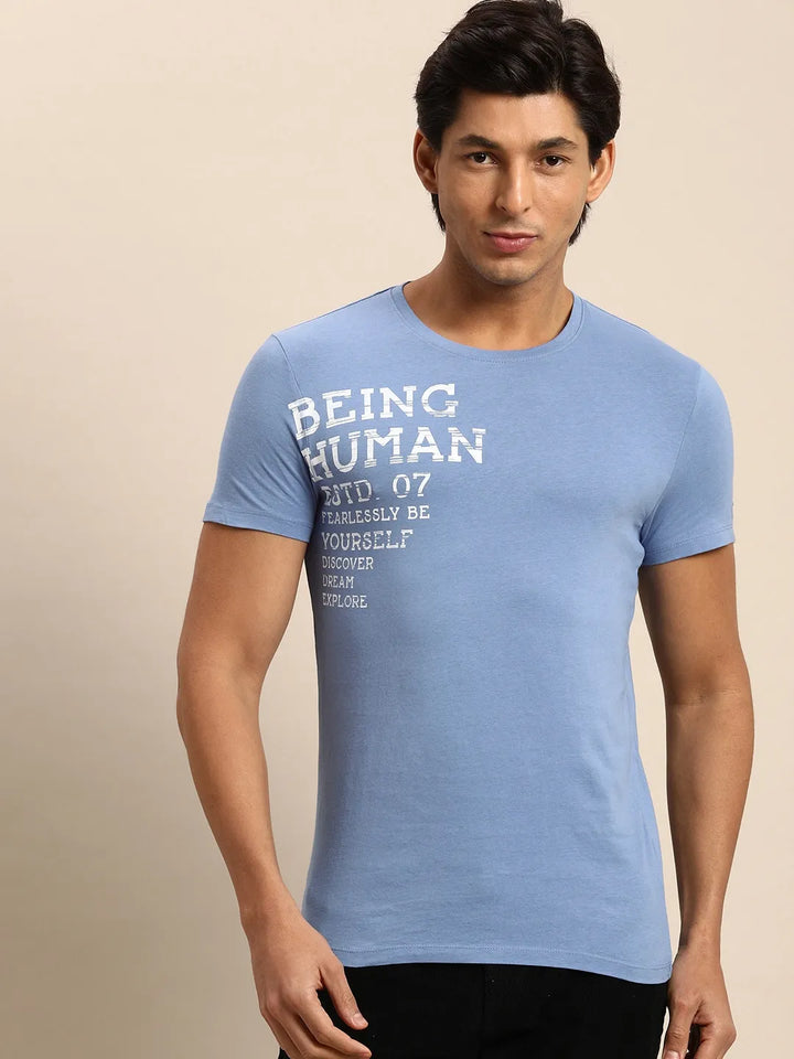 Blue Regular Fit Men's Short Sleeves T-Shirt by Being Human Clothing