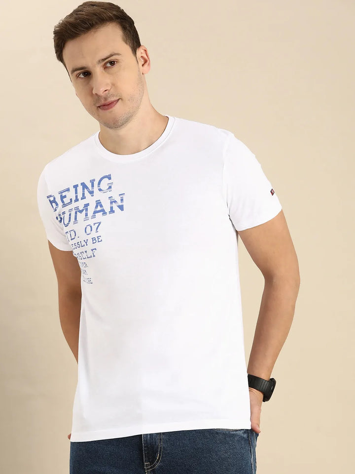 White Regular Fit Men's Short Sleeves T-Shirt by Being Human Clothing