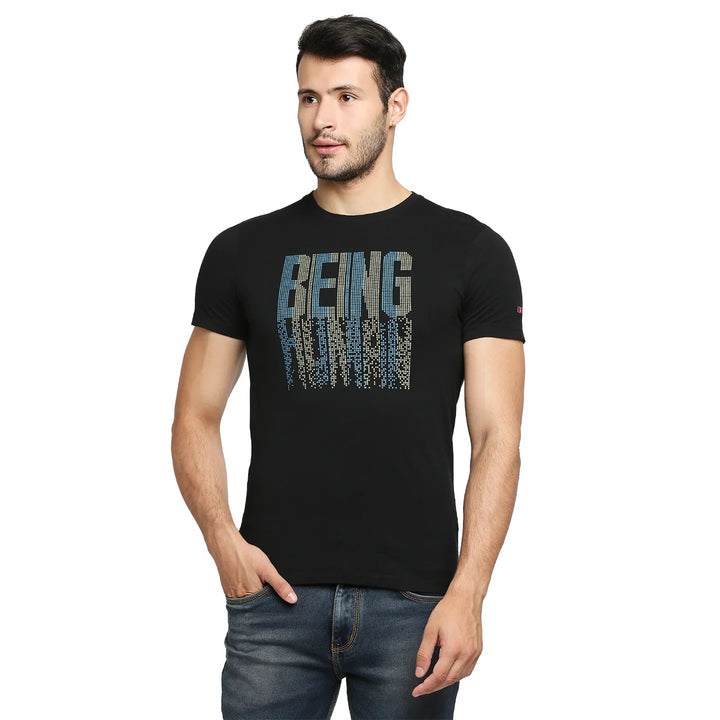 Black Regular Fit Men's Short Sleeves T-Shirt by Being Human Clothing