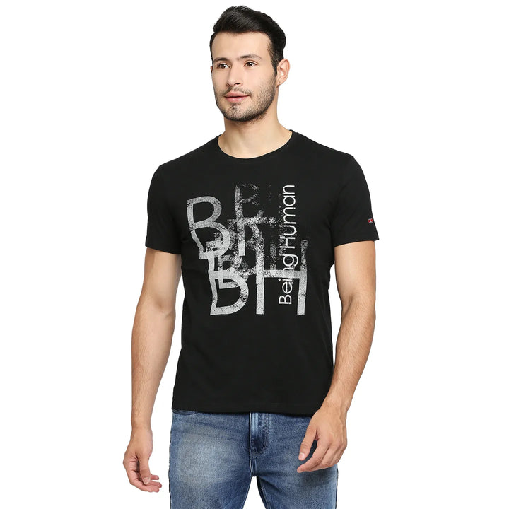 Black Regular Fit Men's Short Sleeves T-Shirt by Being Human Clothing