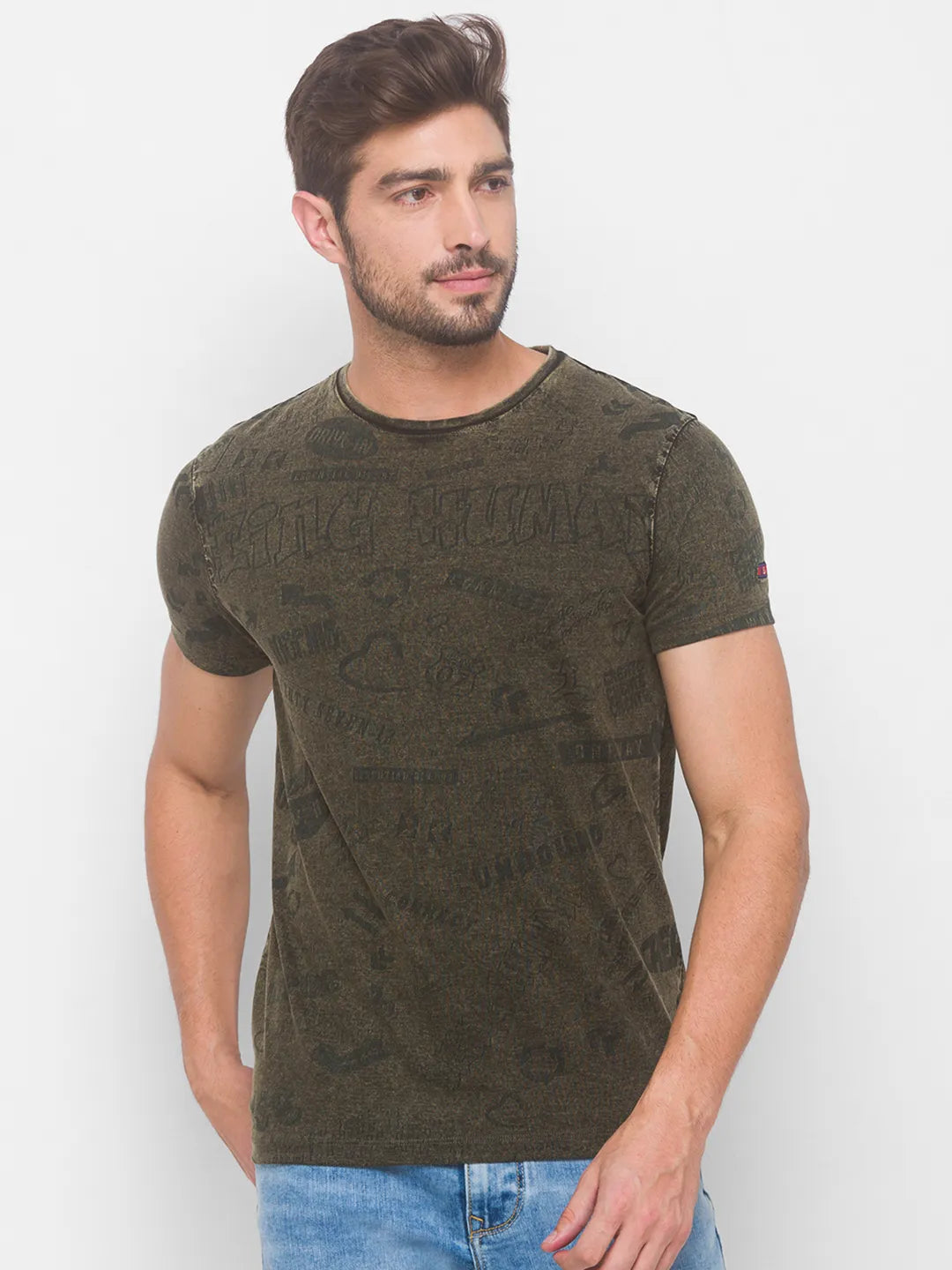Cactus Green Slim Fit Round Neck Men's T-Shirt by Being Human Clothing
