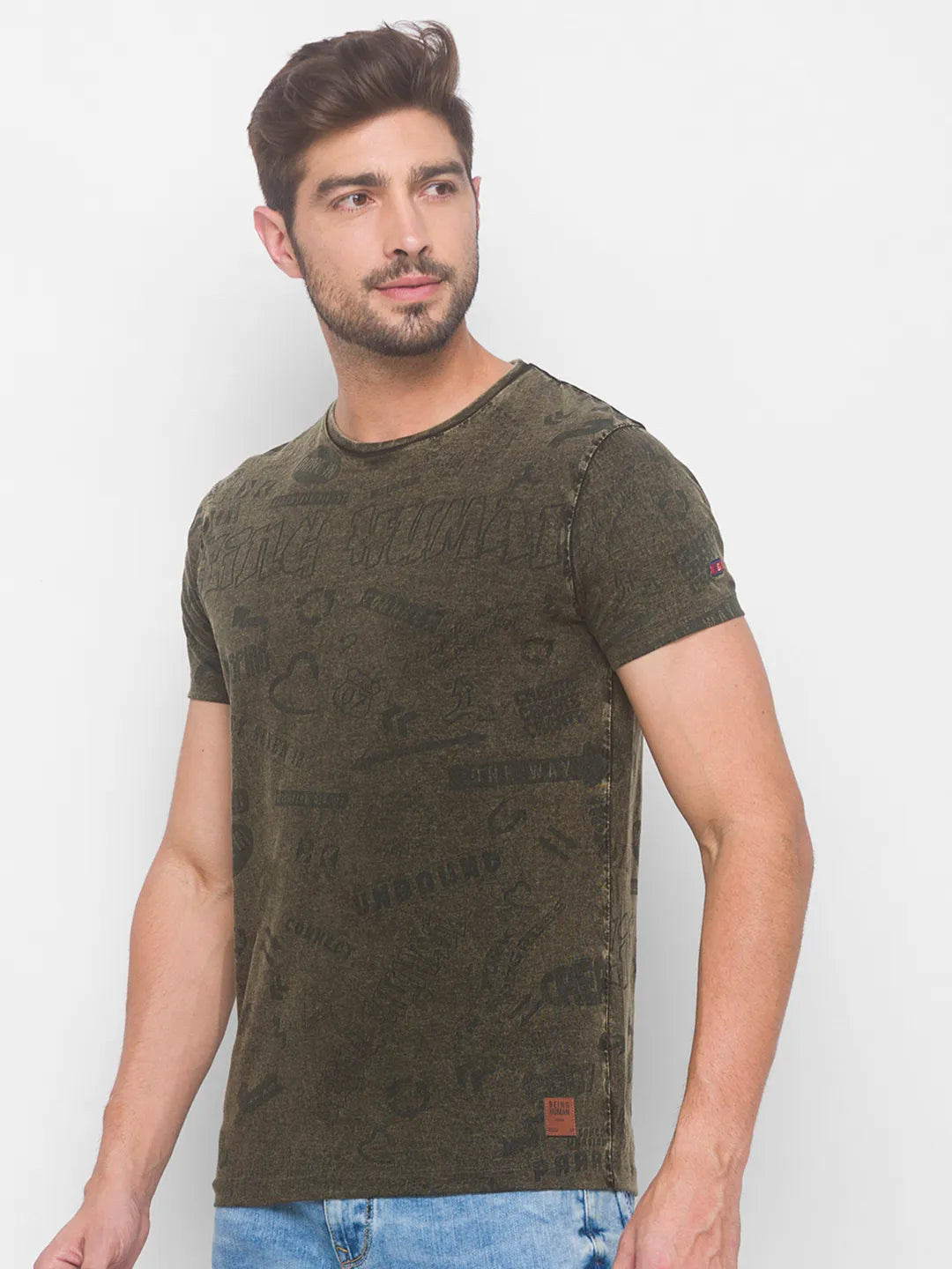 Cactus Green Slim Fit Round Neck Men's T-Shirt by Being Human Clothing