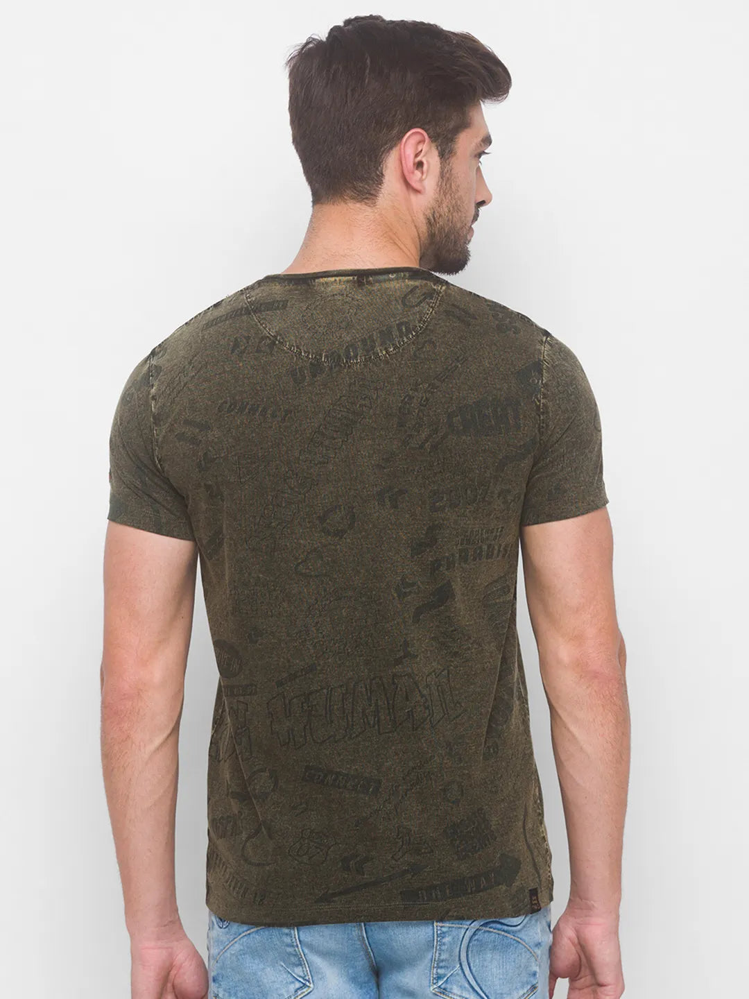 Cactus Green Slim Fit Round Neck Men's T-Shirt by Being Human Clothing