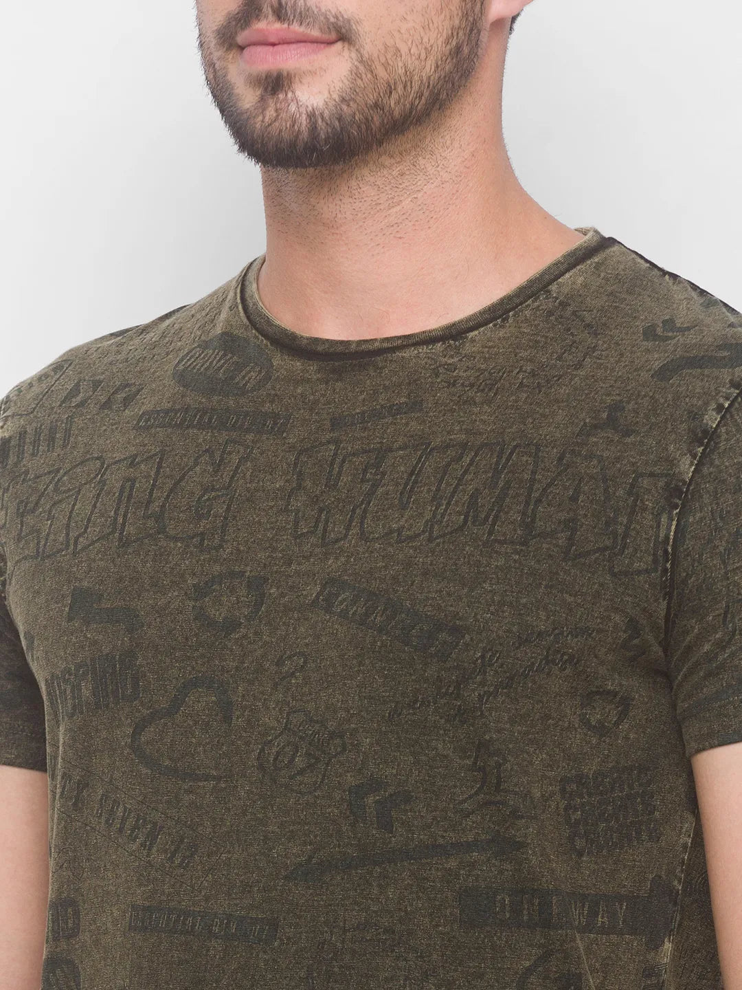 Cactus Green Slim Fit Round Neck Men's T-Shirt by Being Human Clothing