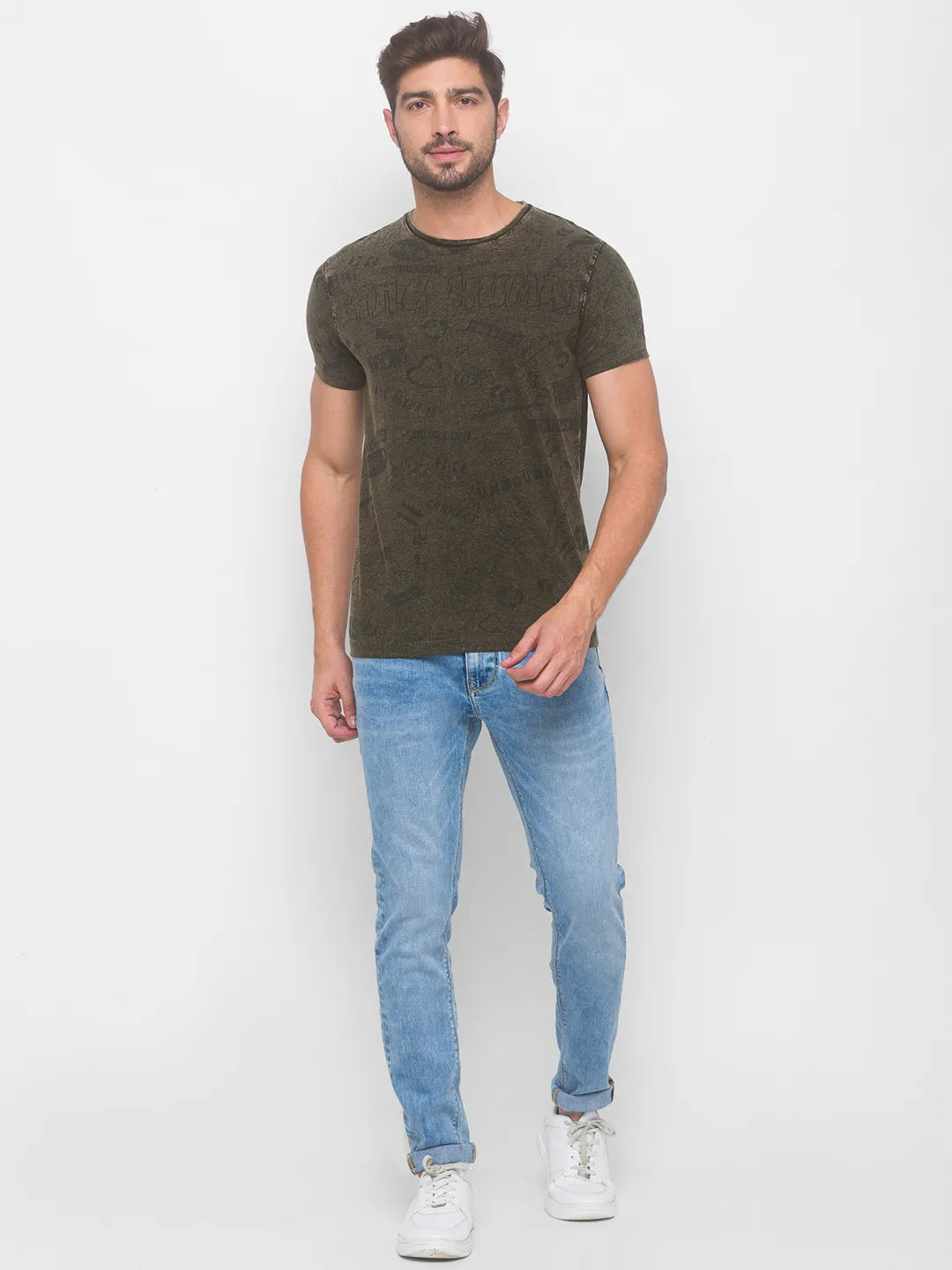 Cactus Green Slim Fit Round Neck Men's T-Shirt by Being Human Clothing