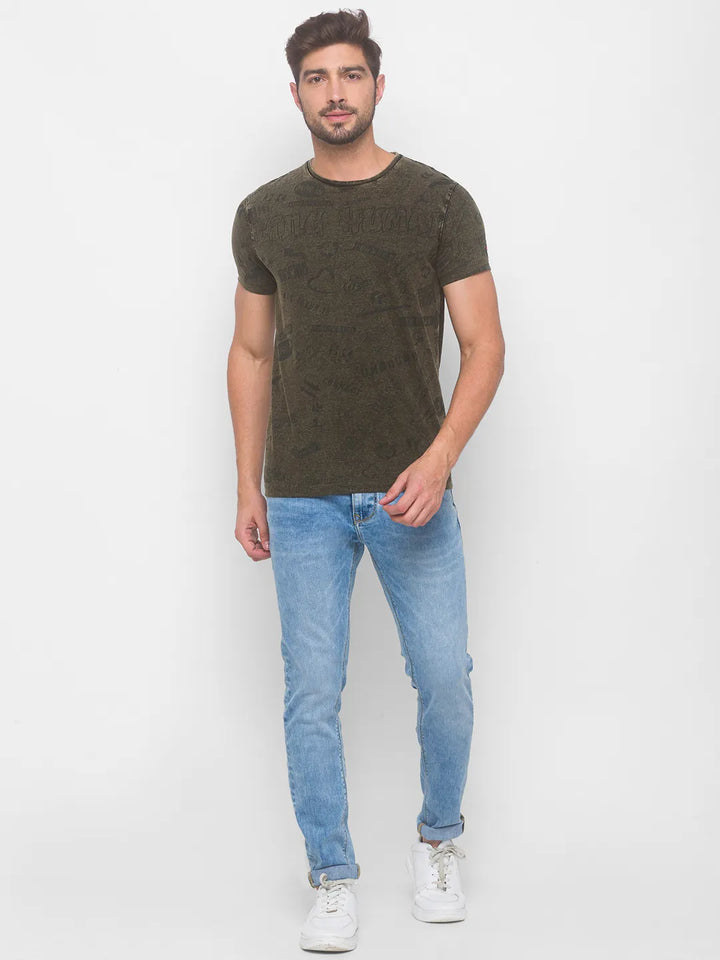 Dull Green Slim Fit Round Neck Men's T-Shirt by Being Human Clothing