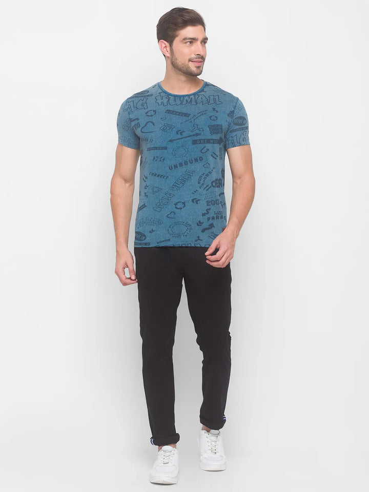 Marine Blue Slim Fit Round Neck Men's T-Shirt by Being Human Clothing